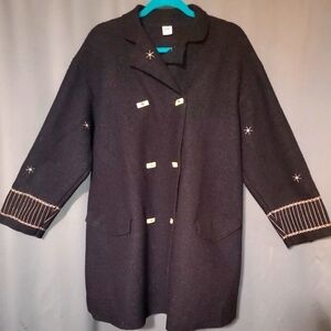 VINTAGE BLACK INDIES VIRGIN WOOL EMBROIDERED JACKET SIZE LARGE "3"